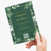 Invitation Forêt foncée Vert Minime Bordure Texte Or Mariage