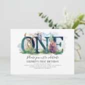Invitation Forêt forestière Animaux 1er anniversaire Invitati (Debout devant)