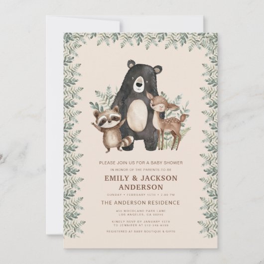Invitation Forêt forestière Animaux Couples Baby shower (Devant)