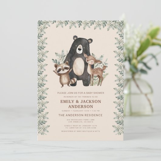 Invitation Forêt forestière Animaux Couples Baby shower (Debout devant)