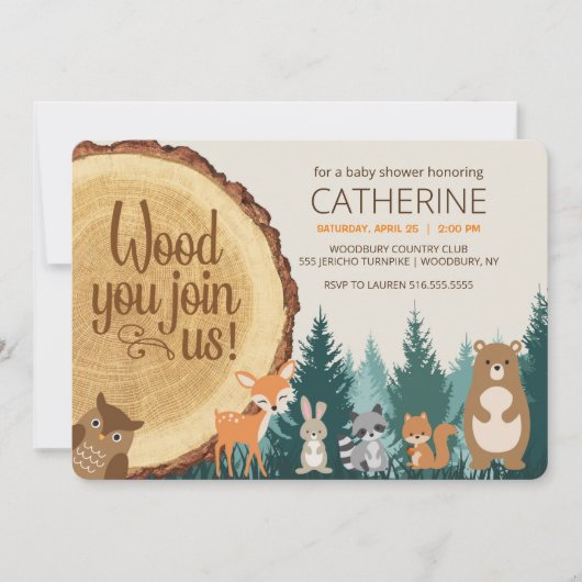 Invitation Forêt forestière Bébés d'animaux, Baby shower (Devant)