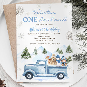Invitation Forêt forestière Camion bleu ONE derland 1er anniv
