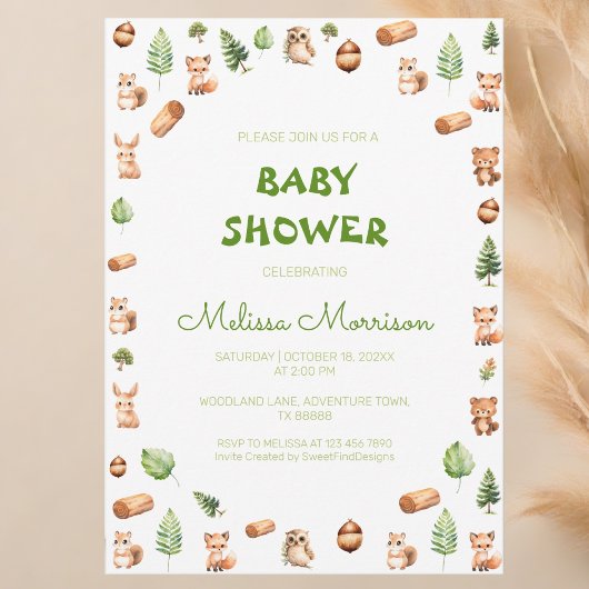 Invitation Forêt forestière Créations Baby shower rustique