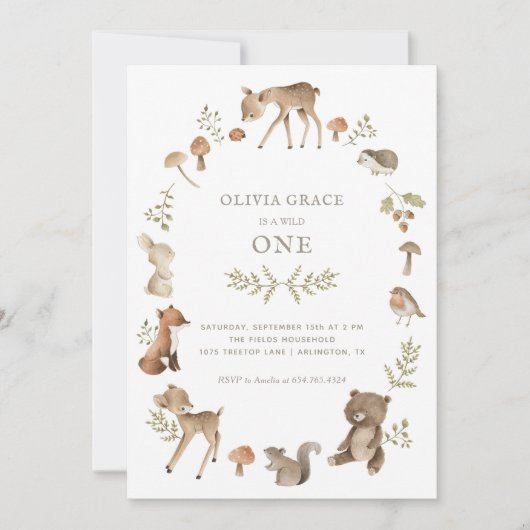 Invitation Forêt forestière Créations Wild Un Anniversaire (Devant)