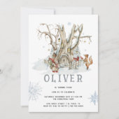Invitation Forêt forestière hiver | Noël fête d'anniversaire (Devant)