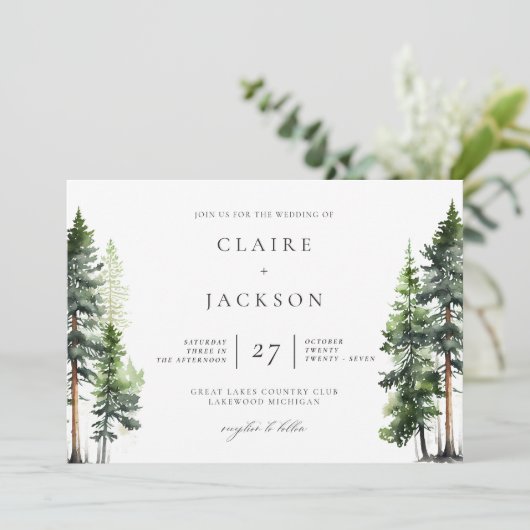 Invitation Forêt forestière Pins verts Mariage moderne (Debout devant)