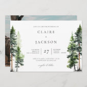 Invitation Forêt forestière Pins verts Mariage moderne (Devant / Derrière)