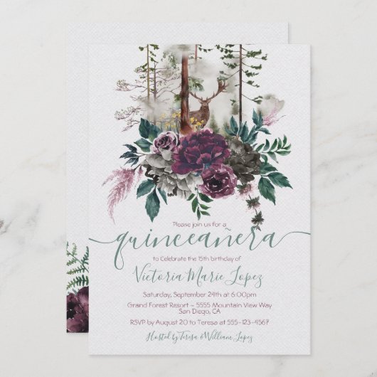 Invitation Forêt forestière Quinceañera 15e anniversaire (Devant / Derrière)