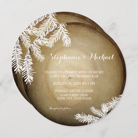 Invitation Forêt forestière Rustique Mariage de tronc d'arbre (Devant / Derrière)