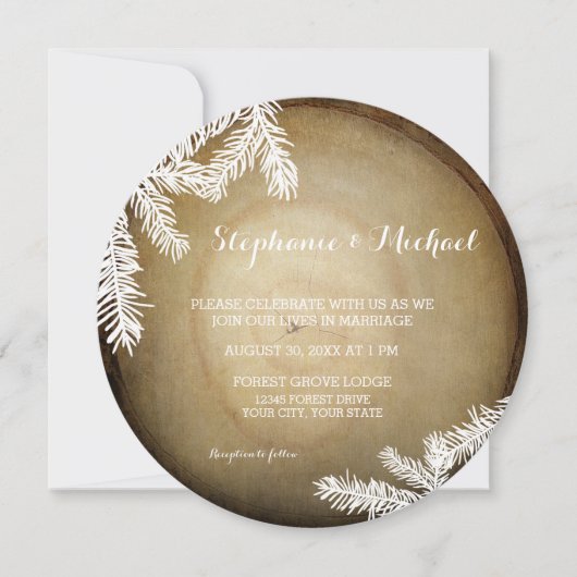 Invitation Forêt forestière Rustique Mariage de tronc d'arbre (Devant)
