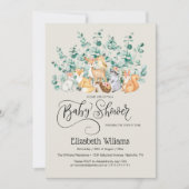 Invitation Forêt forestière Végétation Baby shower Animaux sa (Devant)