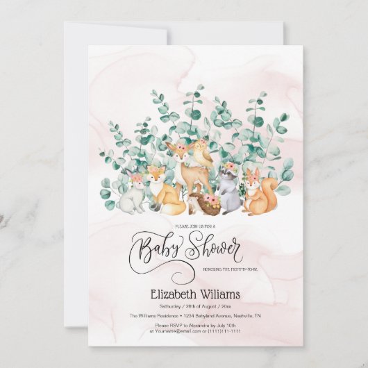 Invitation Forêt forestière Végétation Baby shower Animaux sa (Devant)