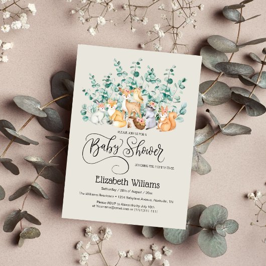 Invitation Forêt forestière Végétation Baby shower Animaux sa