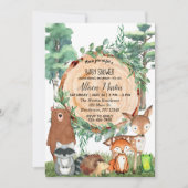 Invitation Forêt forestière Végétation Baby shower Animaux sa (Devant)