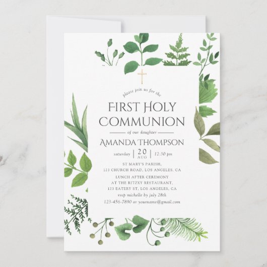 Invitation Forêt forestière Végétation Première communion sai (Devant)