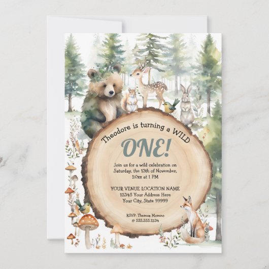 Invitation Forêt Forêt Bois Mets Animaux Ours Cerf 1er Premie (Devant)