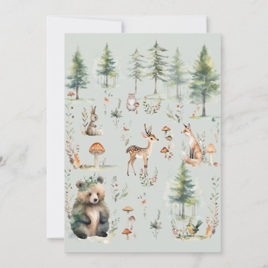 Invitation Forêt Forêt Bois Mignons Animaux Ours Cerf Baby sh (Dos)