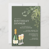 Invitation Forêt Green Moss Moderne Champagne Dîner d'anniver (Devant)