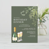 Invitation Forêt Green Moss Moderne Champagne Dîner d'anniver (Debout devant)