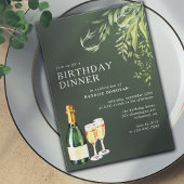 Invitation Forêt Green Moss Moderne Champagne Dîner d'anniver
