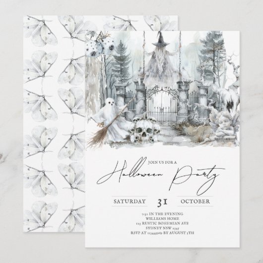 Invitation Forêt hantée minimaliste d'Halloween (Devant / Derrière)
