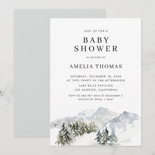 Invitation Forêt hivernale de neige Baby shower boisé (Devant / Derrière)