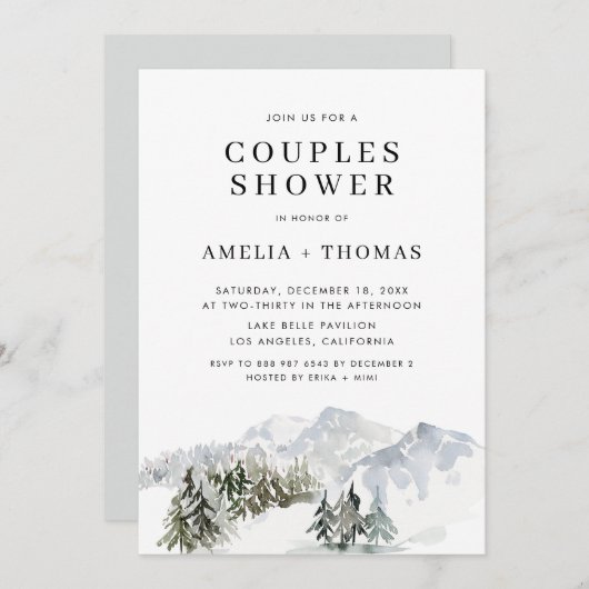 Invitation Forêt hivernale neige Bois Couples Douche (Devant / Derrière)