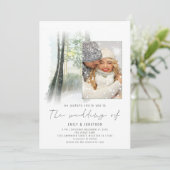 Invitation Forêt hivernale Photo QR Code Mariage Sage (Debout devant)