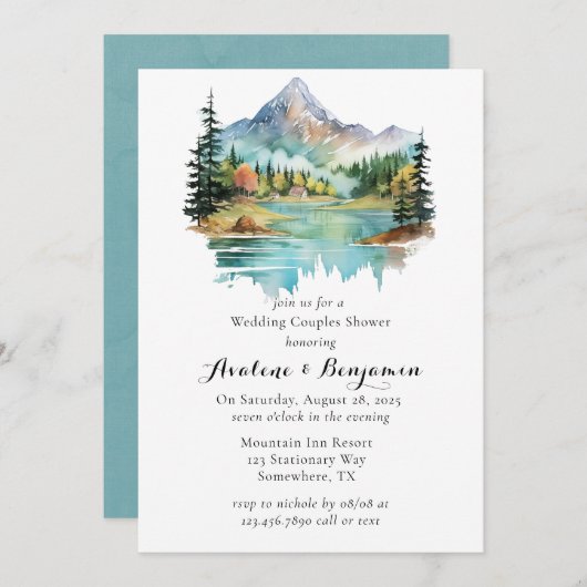 Invitation Forêt Lakeside Mountain Mariage Couples Douche (Devant / Derrière)