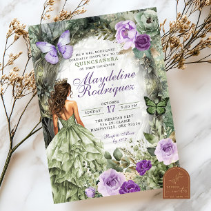Invitation Forêt lunaire verte pourpre Quinceanera