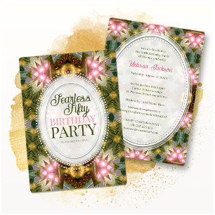Invitation Forêt Magie Vert Or Rose Fractale Dentelle