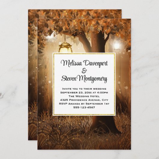 Invitation Forêt magique avec Fairy Lights Mariage (Devant / Derrière)