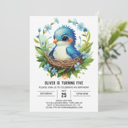 Invitation Forêt Magique Chic Bird Anniversaire (Debout devant)