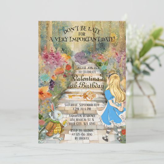 Invitation Forêt Magique de Wonderland Alice Rabbit Anniversa (Debout devant)