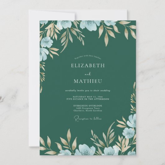 Invitation Forêt Mariage Peint Azure (Devant)