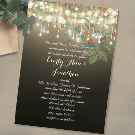 Invitation Forêt Mason Jar Garland Lumière Mariage Invite