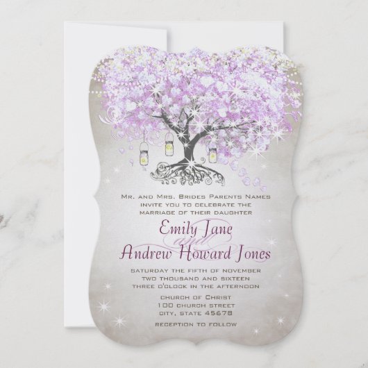 Invitation Forêt Mason Jar Lavender Leaf Tree Mariage (Devant)