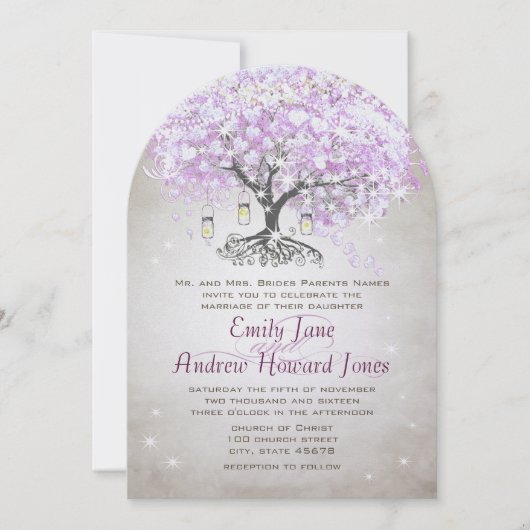 Invitation Forêt Mason Jar Lavender Leaf Tree Mariage (Devant)