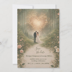 Invitation Forêt médiévale enchantée cœur romantique Mariage