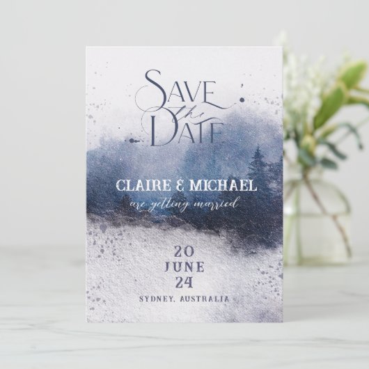 Invitation Forêt Mist Enregistrer la date, Imaginaire Mariage (Debout devant)