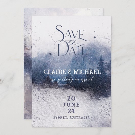 Invitation Forêt Mist Enregistrer la date, Imaginaire Mariage (Devant / Derrière)