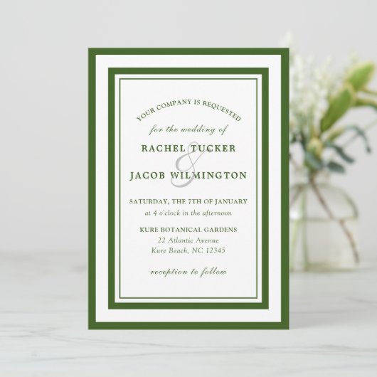 Invitation Forêt moderne Bordure verte Mariage simple (Debout devant)
