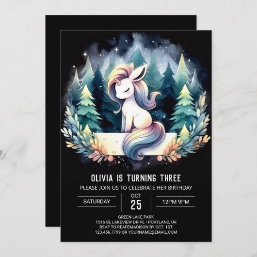 Invitation Forêt Moderne Cheval Anniversaire (Devant / Derrière)