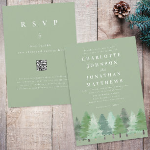 Invitation Forêt Moderne de Boisland QR Code Vert Sauge Maria