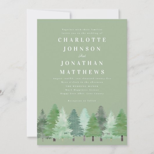 Invitation Forêt Moderne de Boisland QR Code Vert Sauge Maria (Devant)