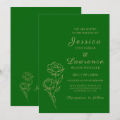 Invitation Forêt moderne Elégant Vert et Mariage or (Devant / Derrière)