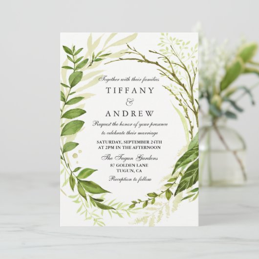 Invitation Forêt moderne Feuille de courge verte Mariage Invi (Debout devant)