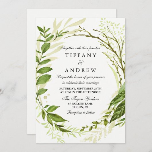 Invitation Forêt moderne Feuille de courge verte Mariage Invi (Devant / Derrière)