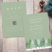 Invitation Forêt moderne QR Code Sage Vert Mariage d'hiver