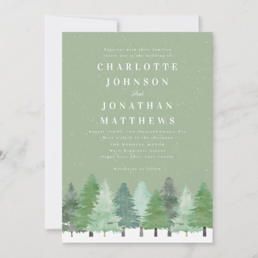Invitation Forêt moderne QR Code Sage Vert Mariage d'hiver (Devant)
